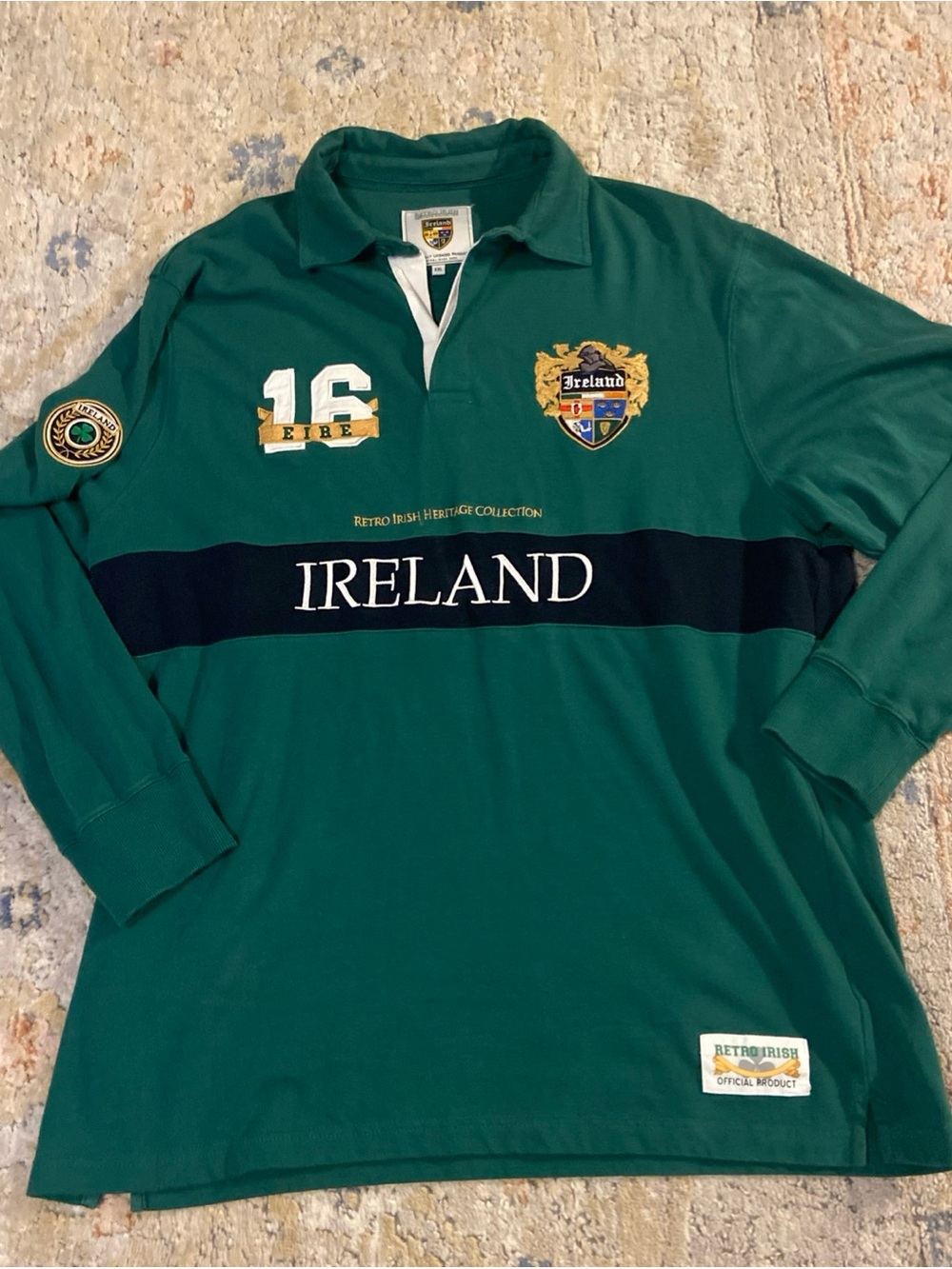 Retro Irish Heritage Collection Ireland Rugby Polo Shirt 2XL Green White Crest